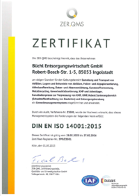 Zertifikat DIN EN ISO 14001:2015